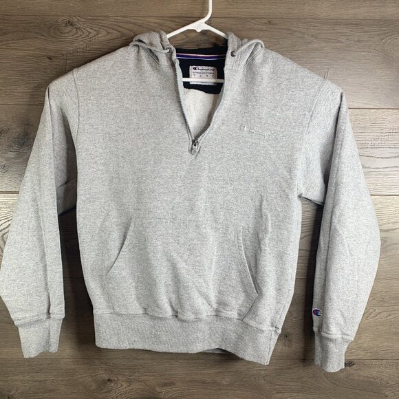 Champion Gray Half-Zip Hoodie With Kangaroo Pocket & Logo Embroidery - Picture 2 of 11